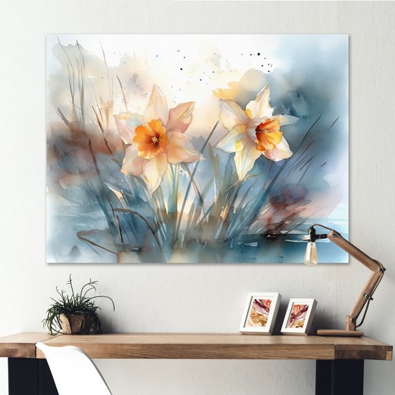 DESIGN ART Designart "Golden Daffodils Elegance V" Floral Daffodil Canvas Art Print 44 in. wide x 34 in. high