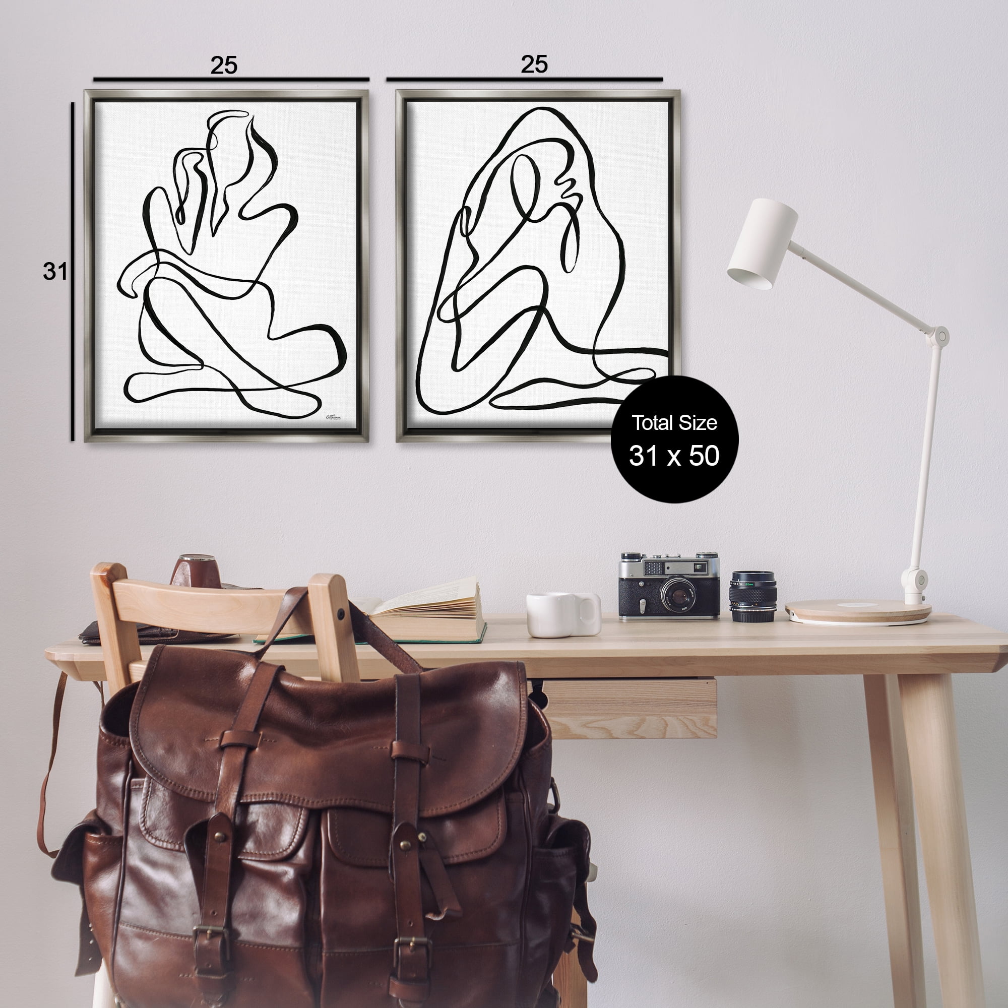 Stupell Industries Minimalist Female Figure People Painting Gray Floater Framed Canvas Art Print Wall Art, 31 x 25, Set of 2