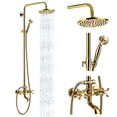 thumbnail image 1 of Exposed Shower Faucet Set 8 Rain Shower 2 Double Knobs Handle Gold Polish Triple Function Tub Spout Shower Fixture Combo System Unit Set, 1 of 9
