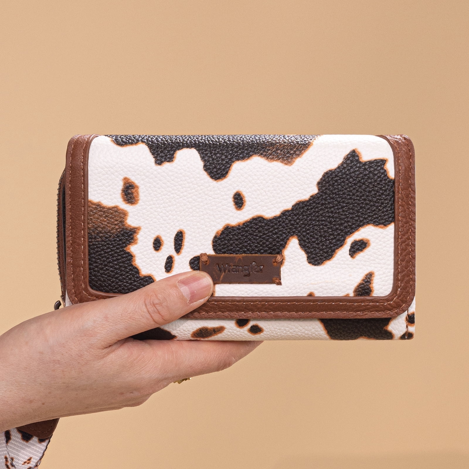 Wrangler Wallet Purse for Women Minimalist Wristlet Wallet with RFID Blocking Credit Card Holder, Cow Brown