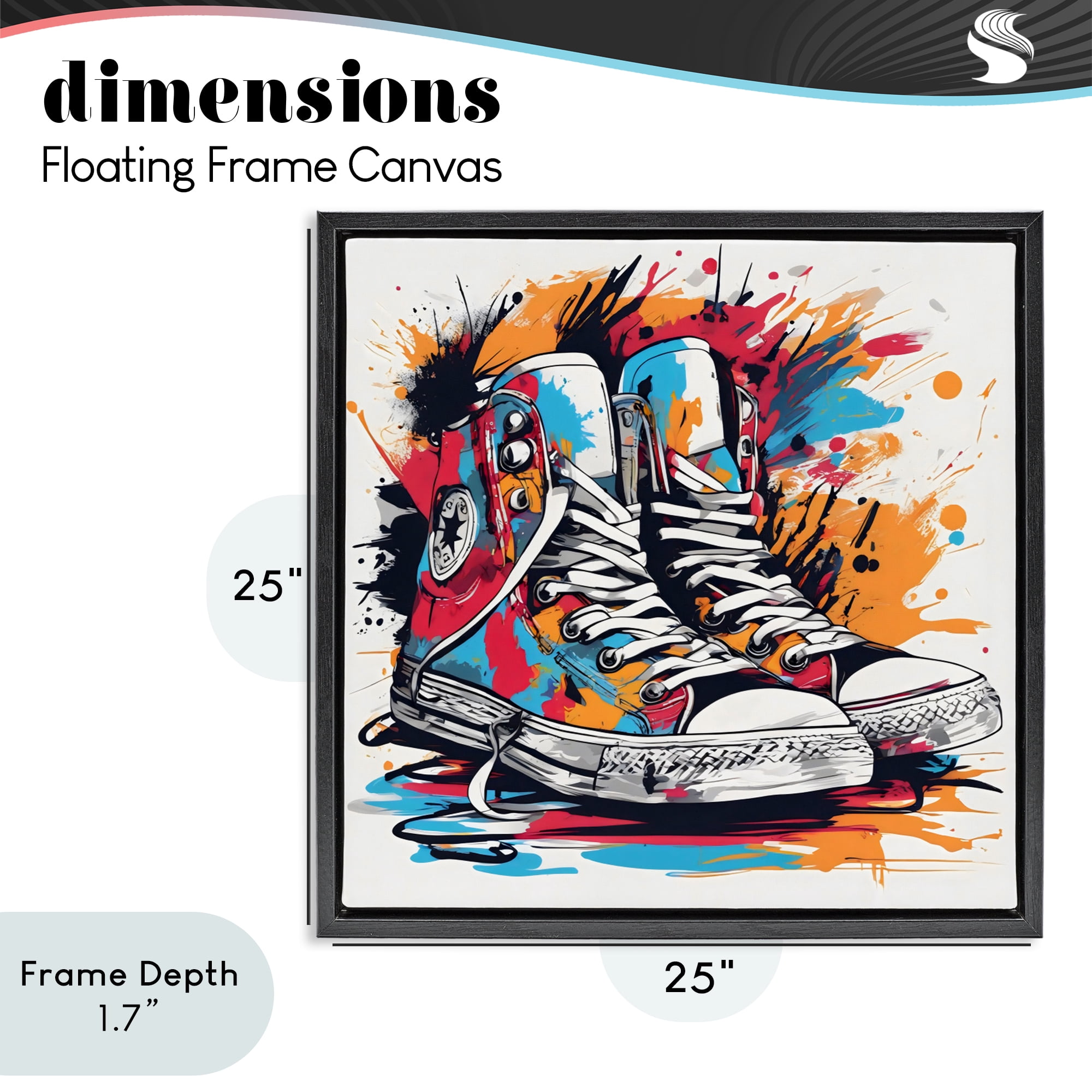 Stupell Industries Colorful Sneakers Graffiti Splash Black Framed Floater Canvas Wall Art, design by Creative Studio