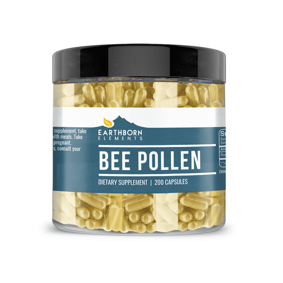 Earthborn Elements Bee Pollen 200 Capsules, Pure & Undiluted, No Additives