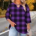 thumbnail image 1 of Ounisa T-Shirts à Manches 3/4 pour Femmes Grande Taille, Col Ras du Cou, Découpes sur la Poitrine, Imprimé Intégral, Décontractés, Basiques, Superposition, pour le Printemps et l'Été, L-5TG, 1 of 7