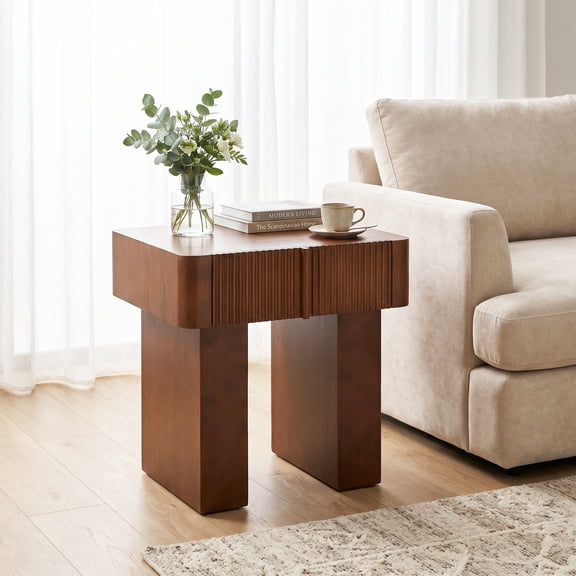 Christopher Knight Home Wood End Table with Drawer, Mid-Century Accent Side Table, Walnut Finish