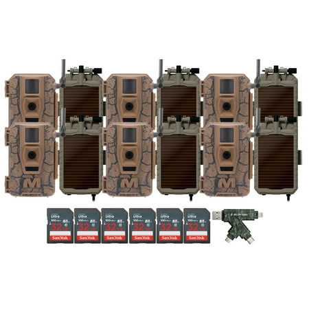Muddy Mitigator Cellular 24MP Imaging Trail Camera (6-Pack) Bundle with 6x Lithium Solar Power Panel 6x 32GB Memory Card and Card Reader (19 Items)