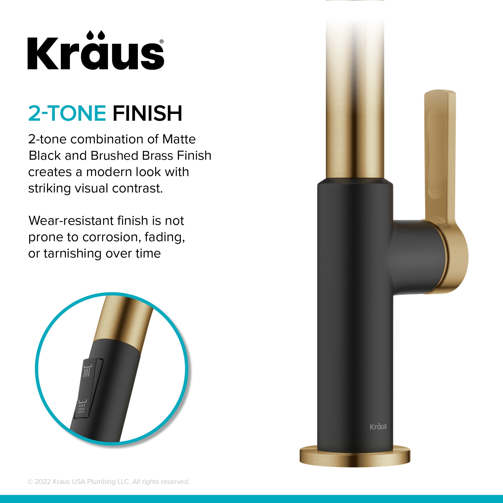 KRAUS Oletto Single Handle Pull Down Kitchen Faucet in Spot-Free Brushed Brass / Matte Black