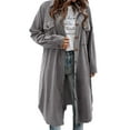 thumbnail image 4 of XPMWRP Women's Corduroy Button Down Trench Coats Long Sleeve Lapel Solid Color Plus Size Jacket Winter Soft Warm Trendy Coats Gray S, 4 of 9