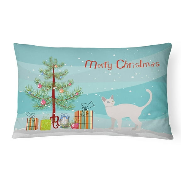 Carolines Treasures CK4635PW1216 Khao Manee 2 Cat Merry Christmas Canvas Fabric Decorative Pillow, 12H x16W, multicolor