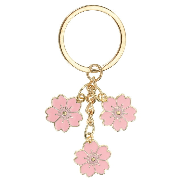 Llavero con encanto de flor, llavero esmaltado de flor de cerezo, colgante de llavero, rosa