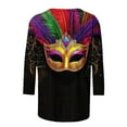 thumbnail image 4 of Mardi Gras Blouses for Women 3/4 Length Sleeve Tops Carnival Parade Street Shirts Fat Tuesday Three Quarter Sleeve Tees Mask Graphic Funny Top Holiday Outfits Women, 4 of 5