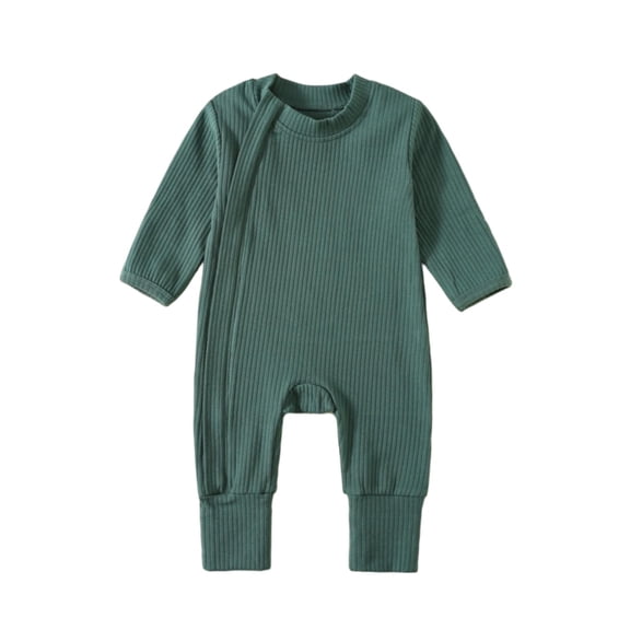 SERTG Infant Long Sleeve Bodysuit Ribbed Zipper Spring Summer Lightweight Comfort Everyday Rompers Baby One-Piece Garment(Green,6-9 Months)