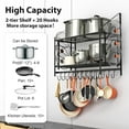 thumbnail image 3 of 35 Inch Pot Rack Wall Mounted, 2 Tier Pots and Pans Organizer with 20 Hooks and 6 Pot Lid Holders, Heavy Duty Steel Pot and Pan Hanger for Kitchen Cookware Utensils Storage 34.7" Lx13 Wx26.4 H, 3 of 7