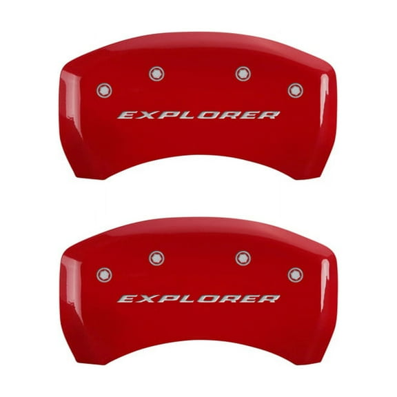 MGP 4 Caliper Covers Engraved Front & Rear Explorer Red finish silver ch Fits select: 2011-2019 FORD EXPLORER XLT