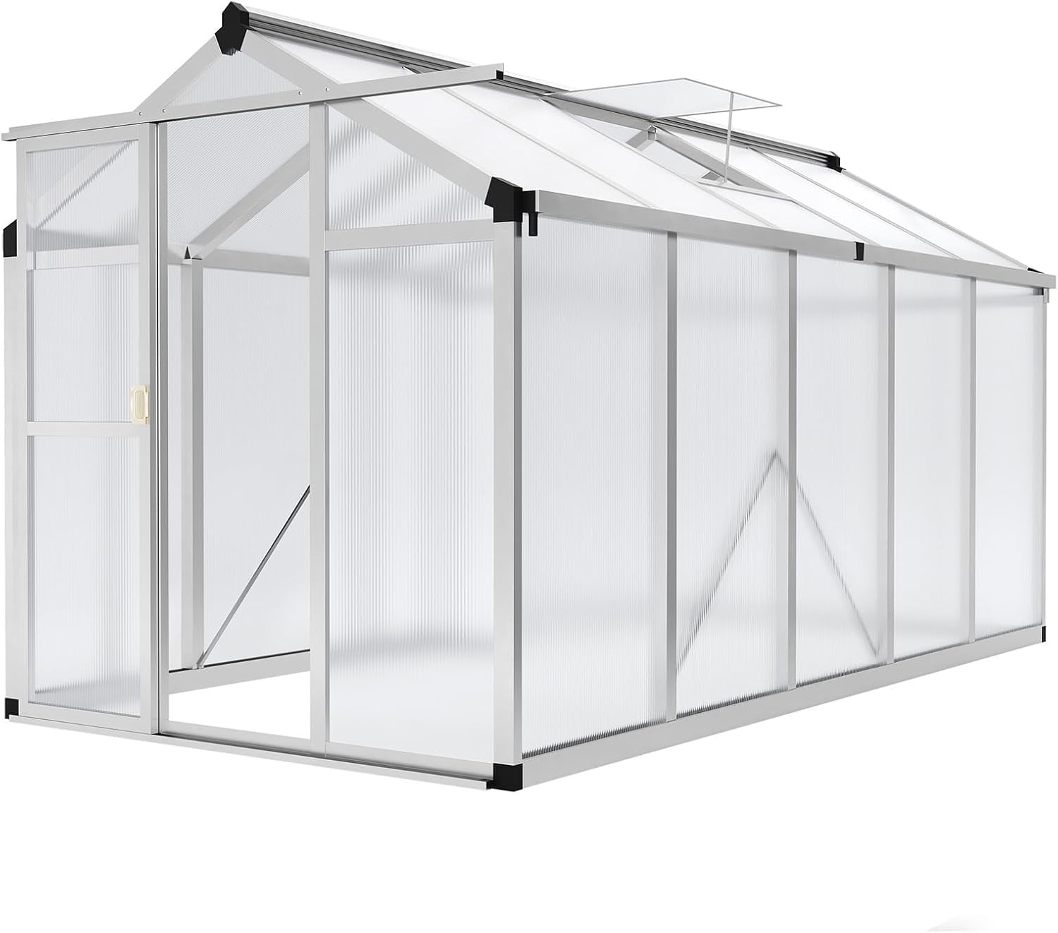 6x10 FT Walk-in Greenhouse for Outdoors – Aluminum Frame, Polycarbonate Panels, Roof Vent, Rain Gutter, Sliding Lockable Door, Easy Setup for Garden & Backyard, Clear