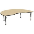 thumbnail image 1 of 48in x 72in Kidney Everyday T-Mold Adjustable Activity Table Maple/Black - Chunky with Seven 12in Stack Chairs Navy - Ball Glide, 1 of 2