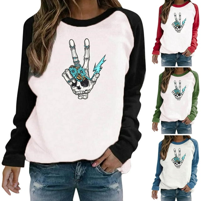Sentmoon Vêtements d'Hiver pour Femmes Grande Taille Col Rond Hauts à Manches Longues Amples avec Blouses Imprimées pour Femmes Chaud Automne pour Fêtes d'Halloween et Événements TTG