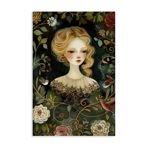 Stupell Industries Victorina Woman with Florals Portrait Painting Wrapped Canvas Canvas Art Print Wall Art, 16 x 24