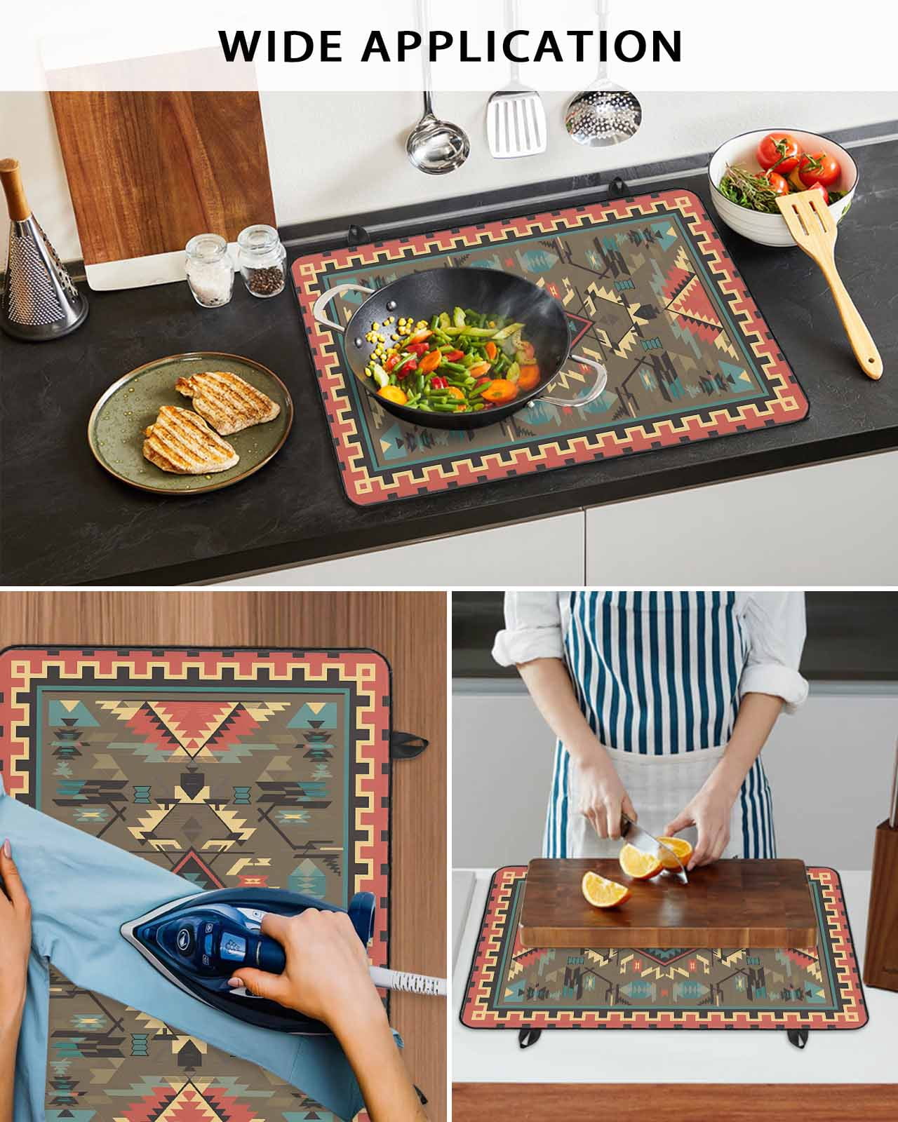 nqOlkjepod Large Induction Cooktop Protector Mat 36"x21", Vintage Southwest Stove Top Covers for Electric Stove, Ethnic Modern Geometric Decorative Stove Burner Cover Mats, Glass Top Stove Cover