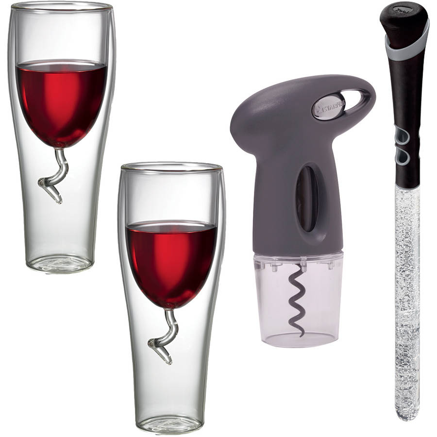 Starfrit 8ounce DoubleWall Wine Glass, Automatic Corkscrew, and Wine