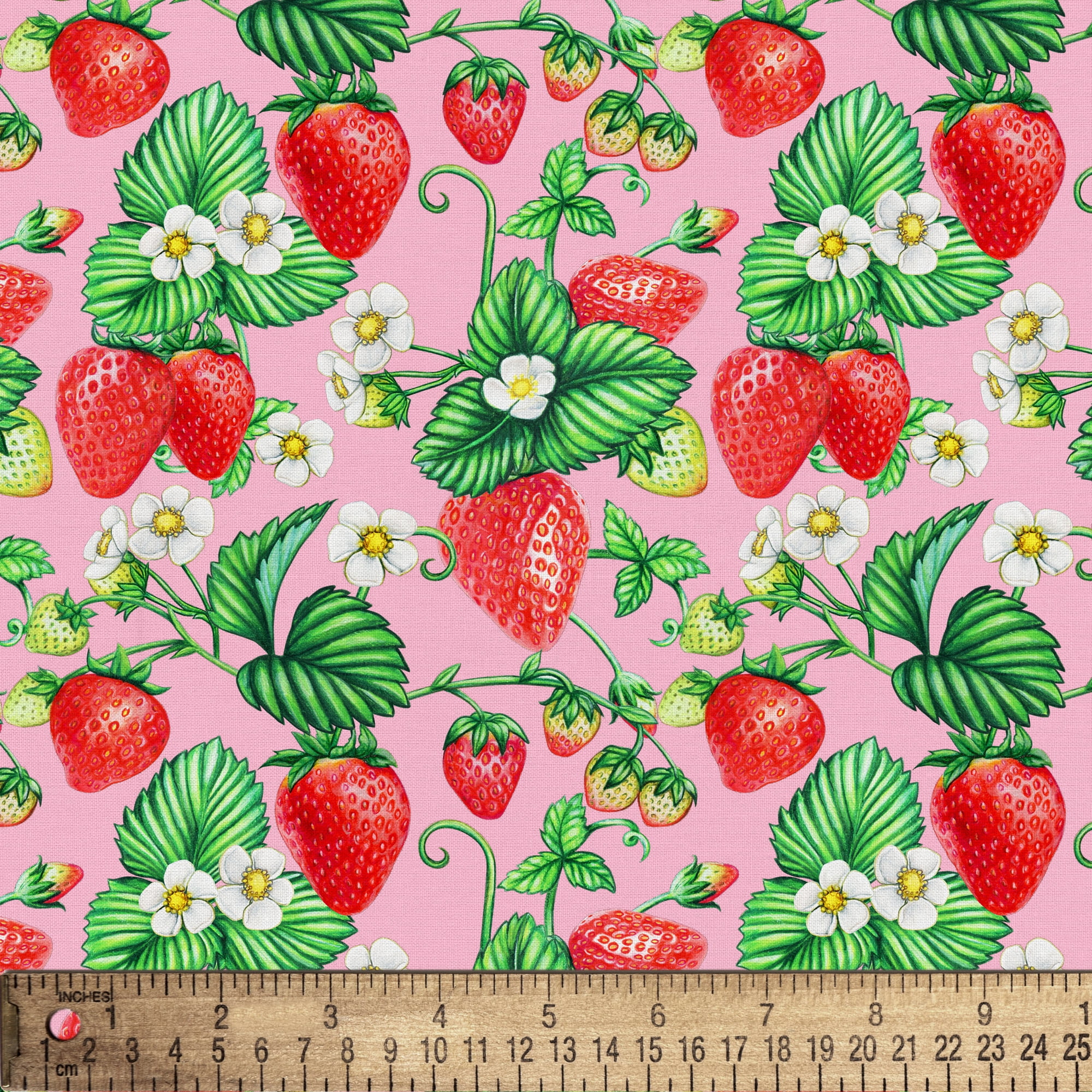 (2 pack) Half-Yard 100% Cotton Summer Strawberry, Pink, Red, 44" Wide for Quilting & Sewing by David Textiles
