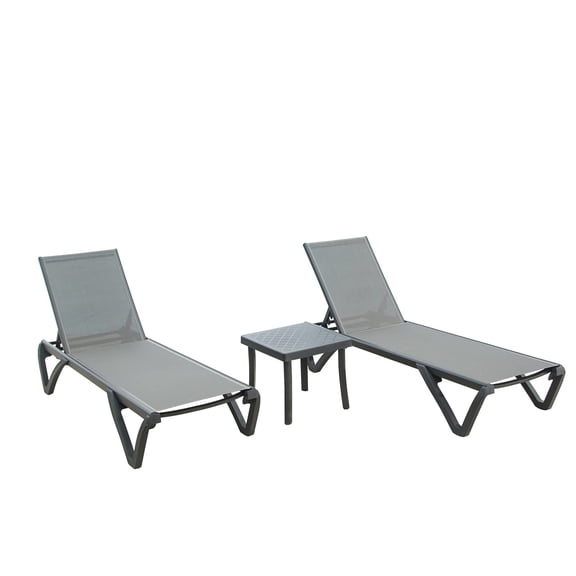JERFIT 3-Piece Outdoor Chaise Lounge Set with Side Table, 5-Position Adjustable Gray Aluminum Pool Lounge Chairs for Patio, Poolside, Beach