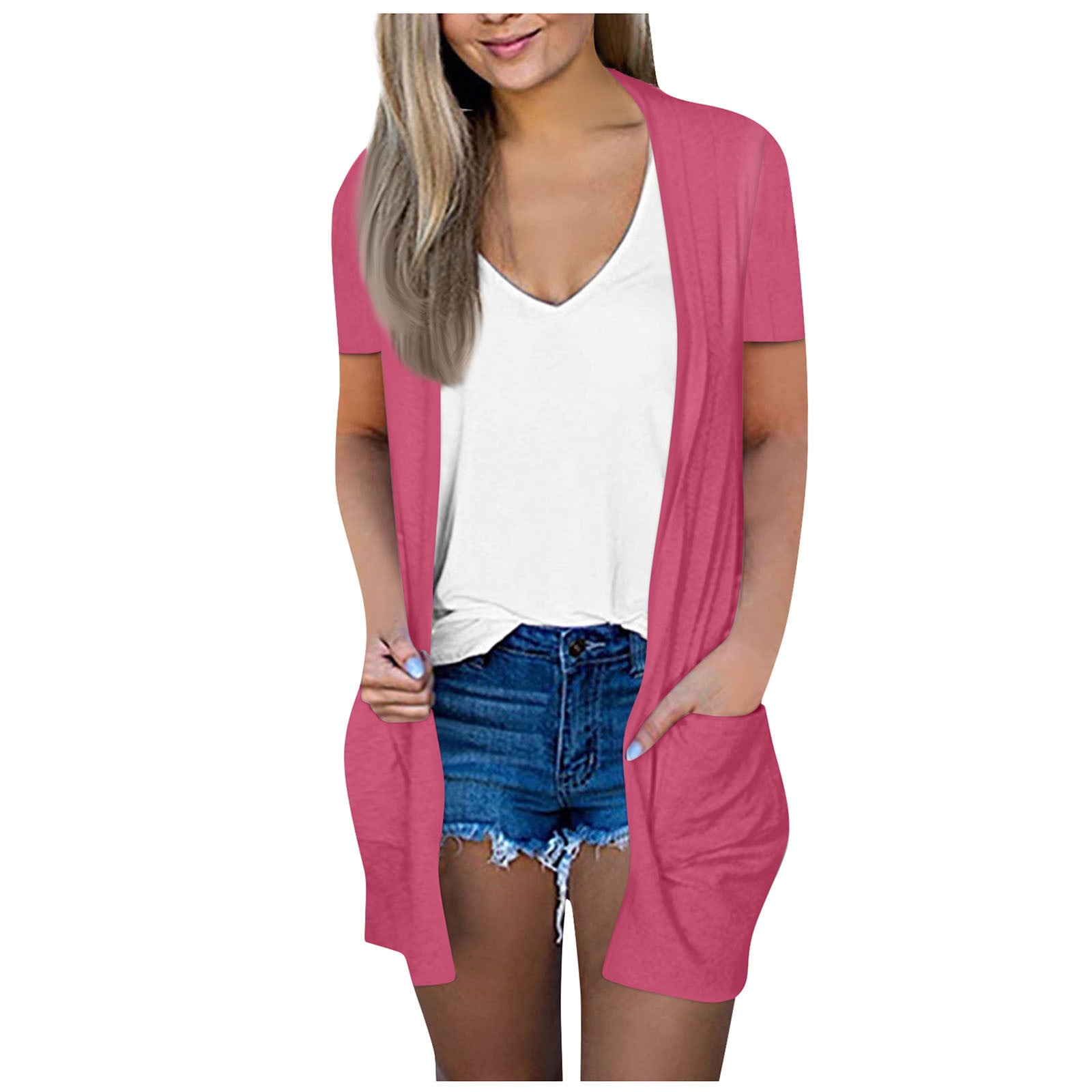 Mlqidk Short Sleeve Cardigan for Women Short Sleeve Open Front Dusters Lightweight Drape