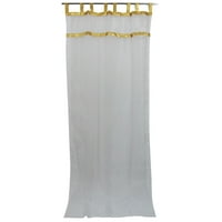 Mogul White Sari Curtains Sheer Gold Border Moroccan Drapes 2 Panels 48"x108"