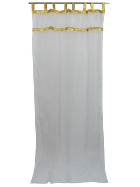 Mogul White Sari Curtains Sheer Gold Border Moroccan Drapes 2 Panels 48"x108"