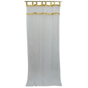Mogul White Sari Curtains Sheer Gold Border Moroccan Drapes 2 Panels 48"x108"