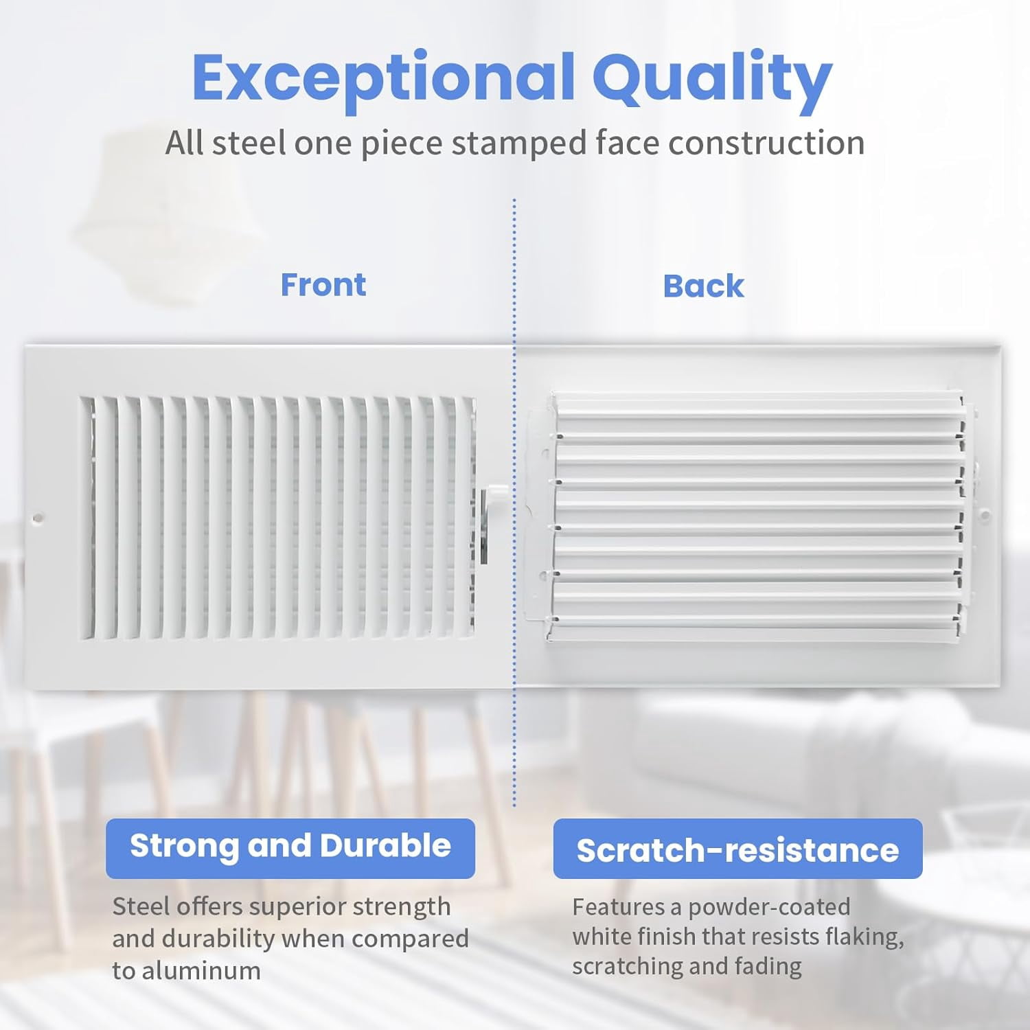 12 x 8 Inch [Duct Opening] Air Vent Covers for Wall or Ceiling - High Airflow 2 Way Steel Ventilation - Adjustable Wall/Ceiling Register, 13-3/4 Inch x 9-3/4 Inch [Overall Dimensions]