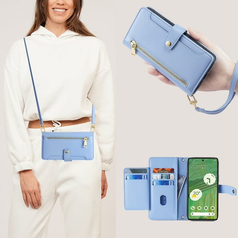 ELEHOLD for Samsung Galaxy S22 Ultra Wallet Case Crossbody, Zipper Phone Case with Card Holder Large Capacity Wrist Strap Leather Purse Cover for
