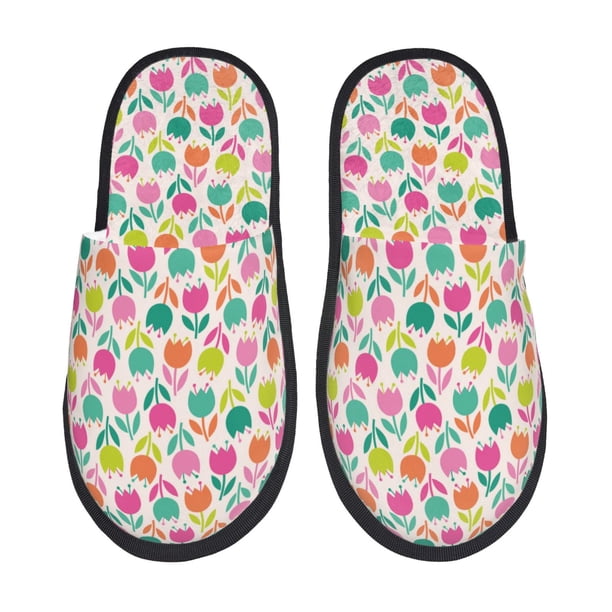 Balery Tulips Flowers Pantuflas de Casa de Felpa Silenciosas con Diseño Estampado, Zapatillas Cómodas Antideslizantes de Algodón para Interior-Large