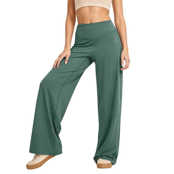 YANGXINX Yoga Pants for Women 2026 Trendy High Waisted Solid Wide Leg Flared Bootcut Trousers No Front Seamless Loose Fit Outdoor Activewear