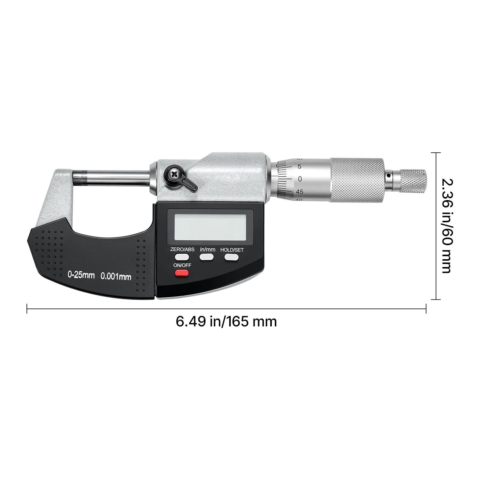 High-Precision Outside Micrometer 0-1" / 0-25.4mm, ±0.0001" Accuracy, Precision Measuring Tool for Engine Parts Fine Components