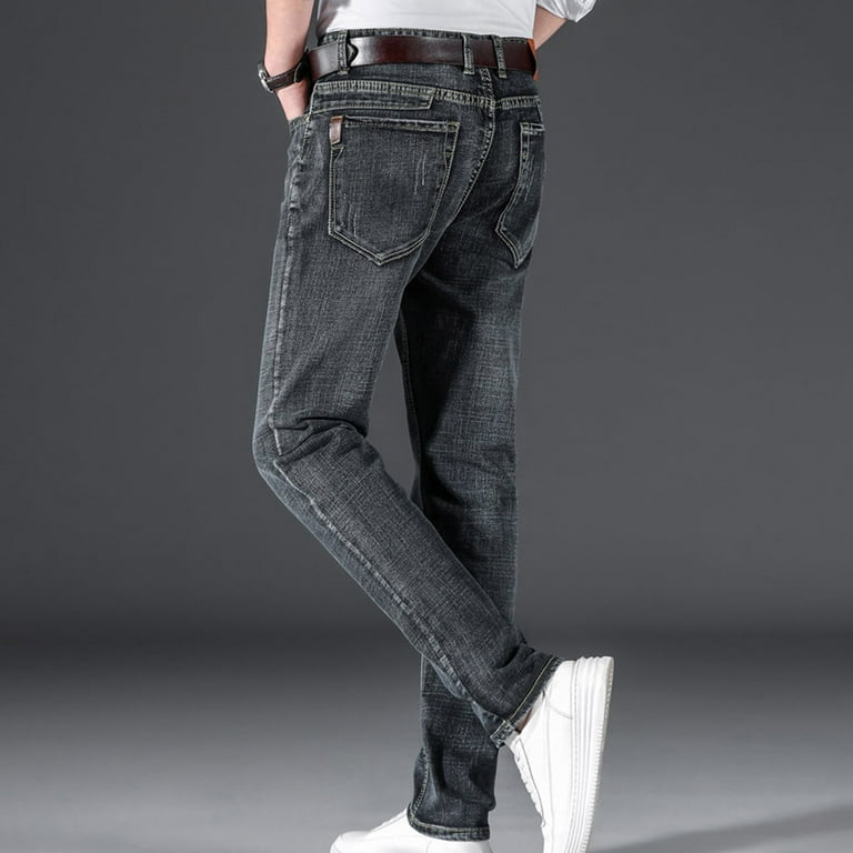 IROINNID Jeans Pants for Men Casual Denim Pants Straight Leg Daily  All-match Slim Fit Cigarette Pants Full Length Pants,Black