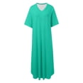 thumbnail image 4 of DHFJKG Summer Dresses For Women Long Dress Short Sleeve V Neck Flowy A Line Solid Color Comfortable Curved Hem Tunic Beach Vacation Clothes Versatile Dresses, 4 of 5