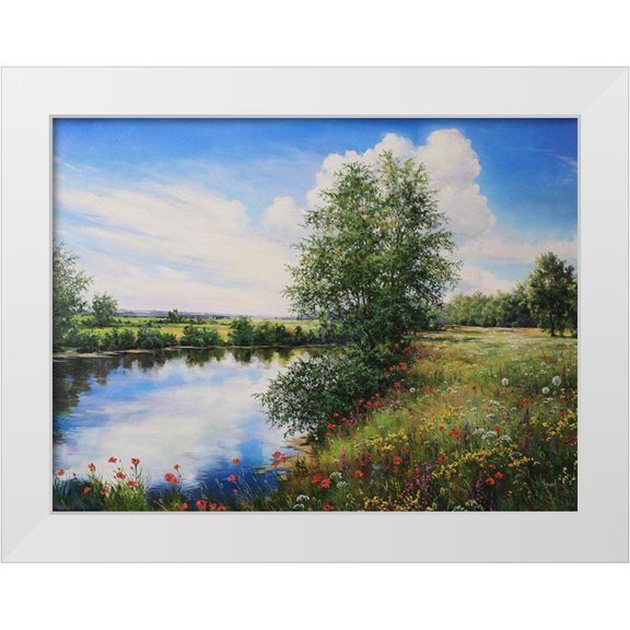 Cernov, Ivan 14x12 White Modern Wood Framed Museum Art Print Titled - Flowers by the River