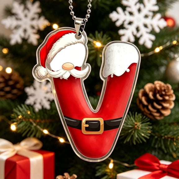Luoshdecor Christmas Tree Ornaments Initial,Personalized Santa Claus Style Alphabet Pendant Decorations,Suitable for Xmas Gift Giving,(V)
