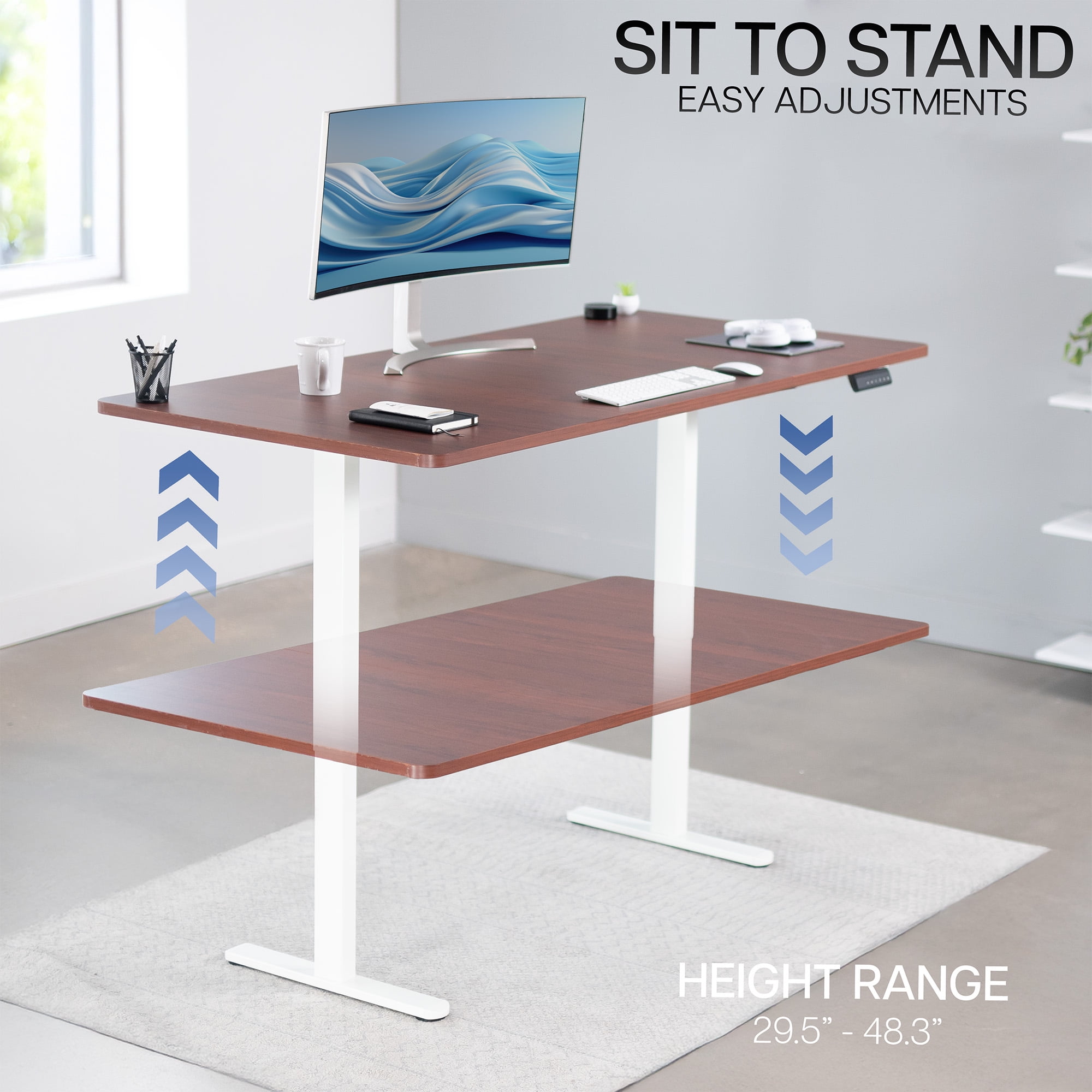 VIVO Electric Dual Motor 71” x 36” Standing Desk, Dark Walnut Top, White Frame