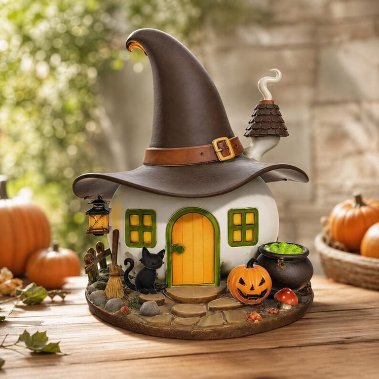 Homellea Halloween Witch Hat House Figurine 3.94 in, Resin Mini