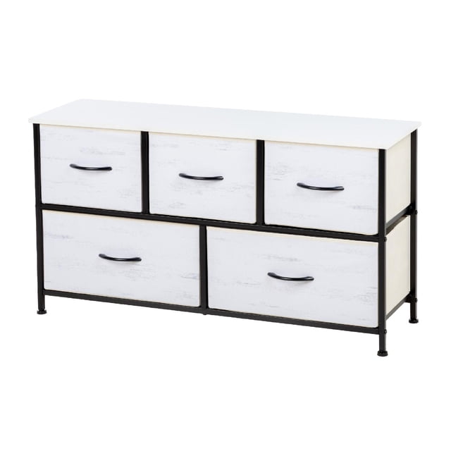 Cómoda Cajonera KingsHouse con 5 Cajones de Tela Estructura de Acero y Tablero de Madera 100x30x54 cm blanco