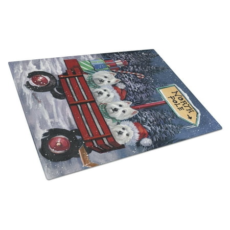 

Carolines Treasures PPP3227LCB Westie Christmas Red Wagon Glass Cutting Board Large 12H x 16W multicolor