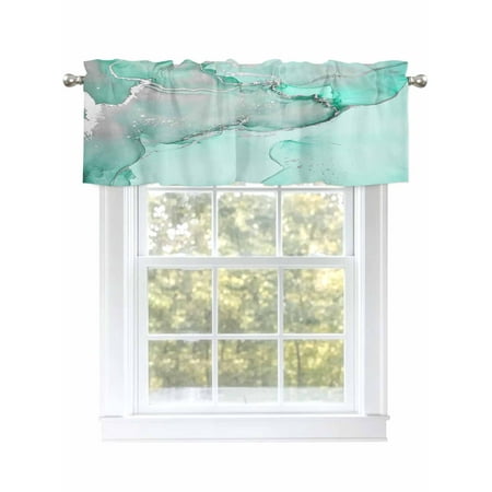 Marble Valances for Windows Rod Pocket Kitchen Valance Curtains - Soft & Washable Small Window Treatment for Living Room Bathroom Aqua Green 42x12 Inch 1 Panel