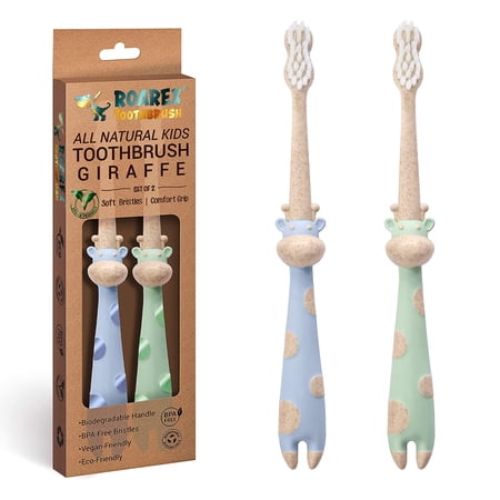 ROARex Vegan Eco Friendly All Natural Kids Toothbrush Made from Plants - Sweet Baby Giraffe | 100% Biodegradable and Compostable | 1% for The Planet Product