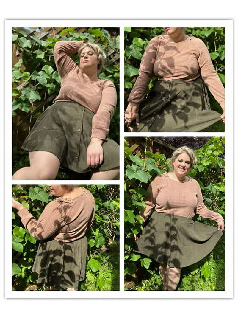 TIYOMI Plus Size Skirts Army Green Stretchy Buttons Hidden