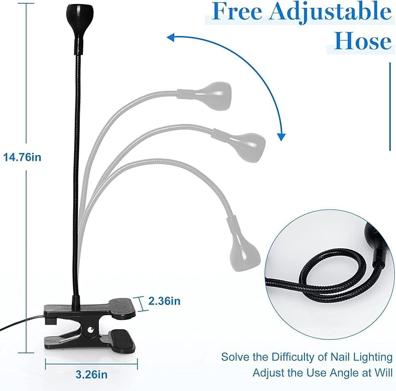 XIHAMA 3W mini UV nail lamp with 360° rotating clamp for fast-drying American gel