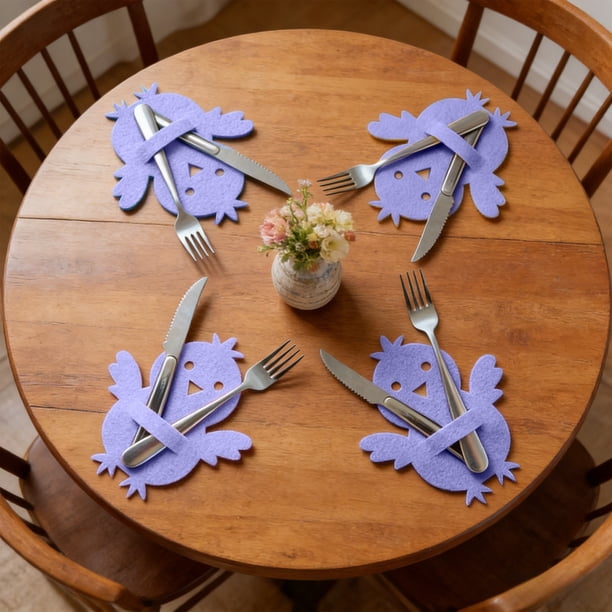 Bolsas portacubiertos con forma de pollo de Pascua | Juego de 4 piezas para decorar la mesa de Pascua | Fundas de tela reutilizables para cuchillos, tenedores y cucharas | Accesorios para banquetes