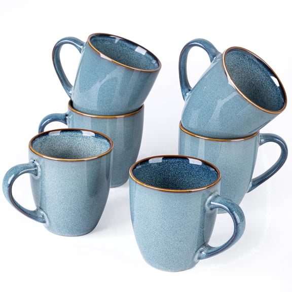 AmorArc Ceramic Coffee Mugs Set of 6, 12oz Stoneware Coffee Mugs Set For Dad Mom Women MEN, Light Weight Coffee Cups for Latte/Tea/Beer/Hot Cocoa, Dishwasher & Microwave Safe,Space Blue
