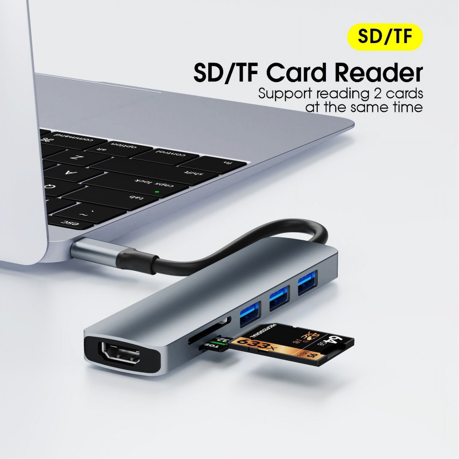 DOONJIEY  USB C Hub 6 in 1 USB Hub 3.0 Multi Port Adapter Card Reader 4K HDTV USB Hub Station for Laptop