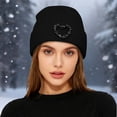 thumbnail image 2 of XIAOCHA Women’S Chic Heart‑Gem Beanie，Rhinestone‑Trim Fall‑Winter Outdoor Toque,Black, 2 of 7